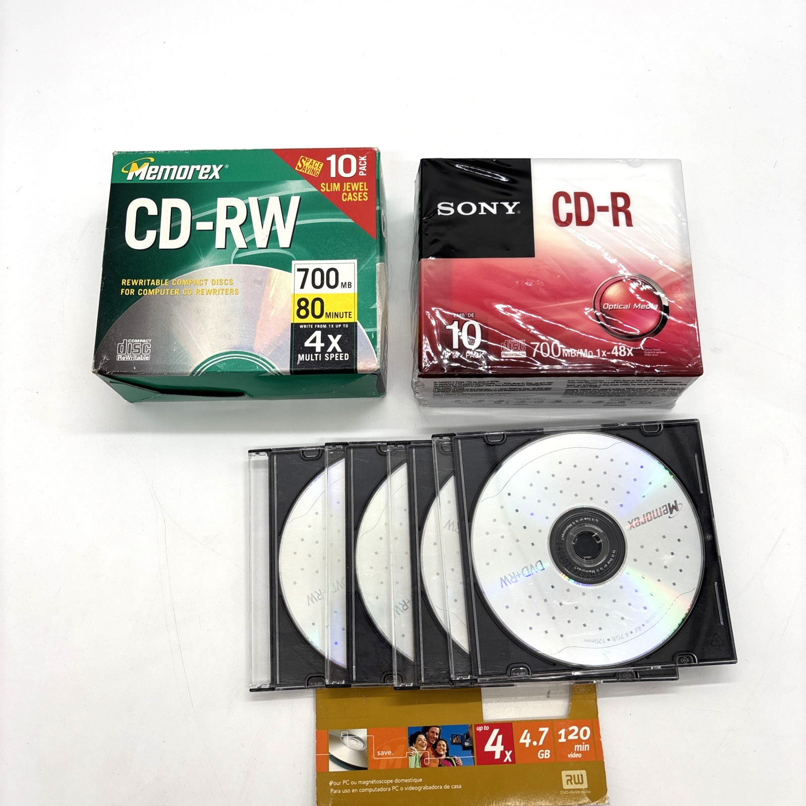 Sony Memorex 700MB Blank CD-R , DVD+RW Lot of 23 Discs w/Cases-FAST SHIPPING NEW