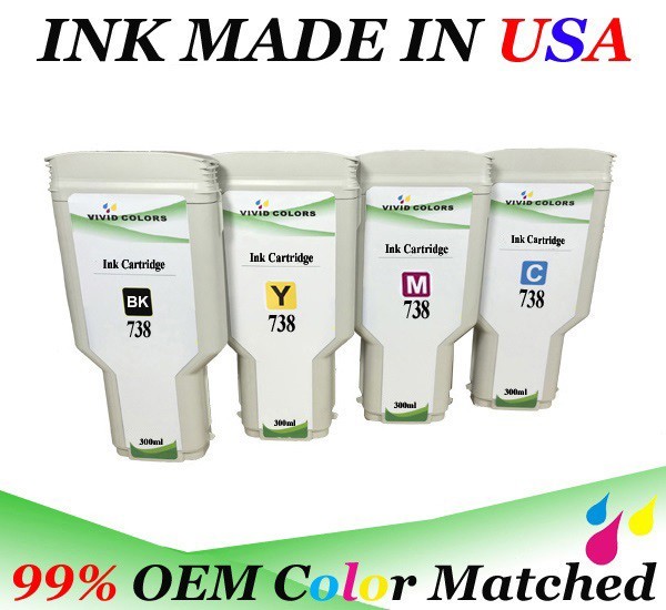 VC For HP 738 Ink Cartridge Replacement for hp Designjet T850 T950 BKCMY  300ml