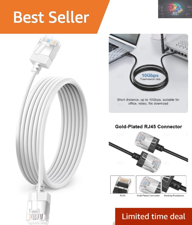 Ultra Slim 15FT Cat6 Ethernet Cable – High-Speed, Flexible Gigabit LAN for Se...