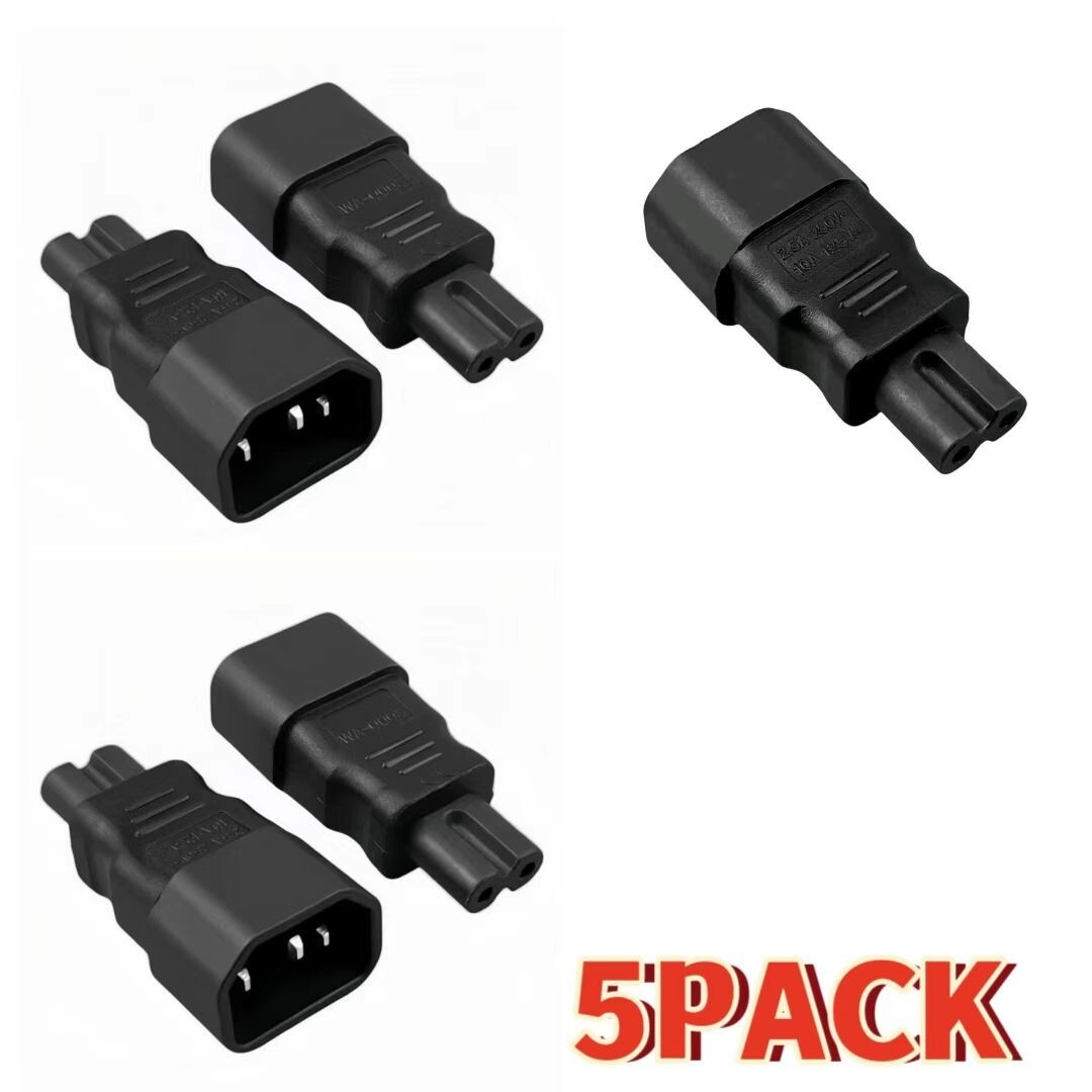 【5PACK】IEC 320 C14 Socket to C7 Plug AC Power Converter Connectors Adapter