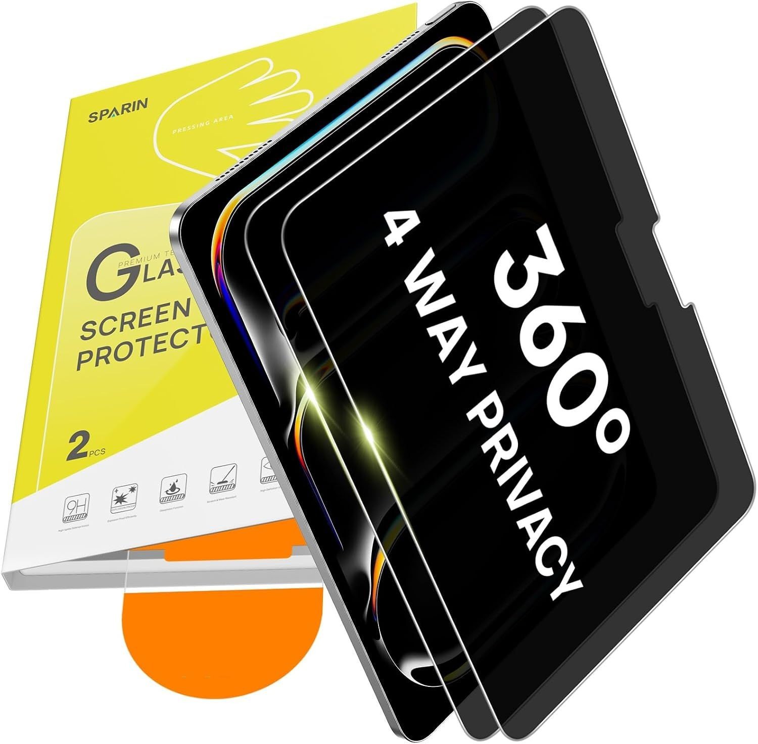 2 Pack 360° Privacy Screen Protector for 13 Inch iPad Pro, Anti-Spy Tempered Gla