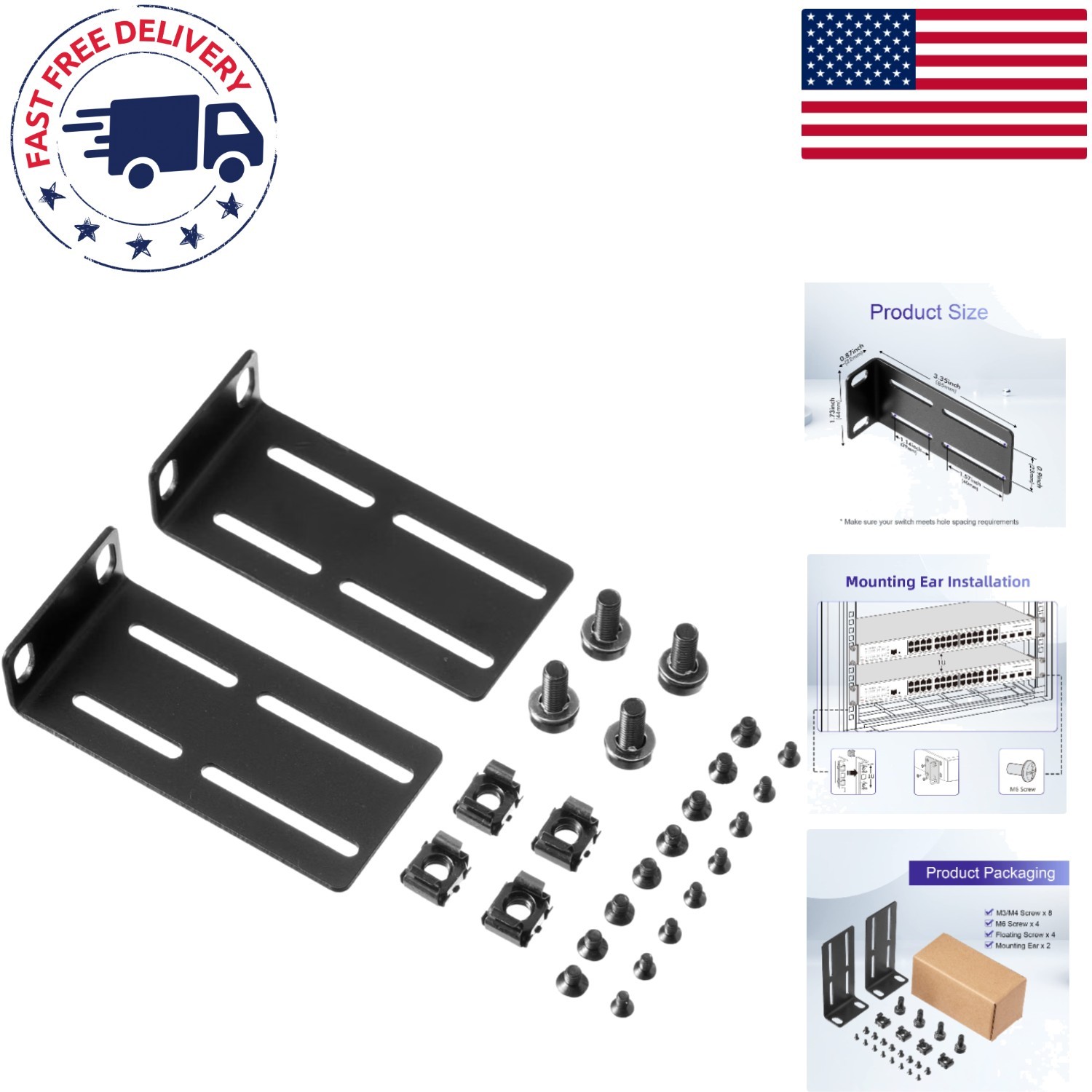 Versatile 19-Inch Rack Mount Kit with Adjustable Holes for Network Switches