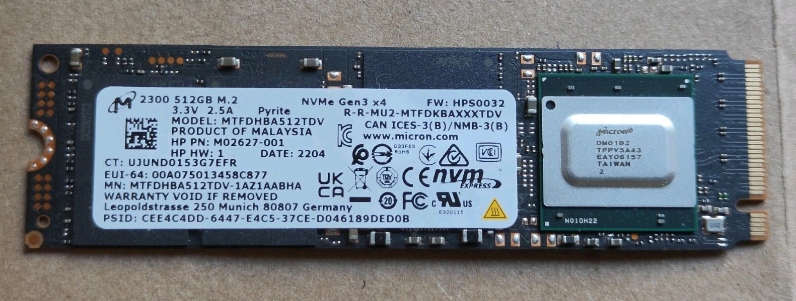 Micron 2300 512gb Solid State Drive M.2 2280 mtfdhba512tdv