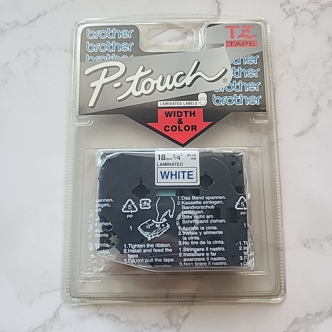 Brother TZ-243 18mm 3/4" Laminated blue on white P-touch tape labels Japan