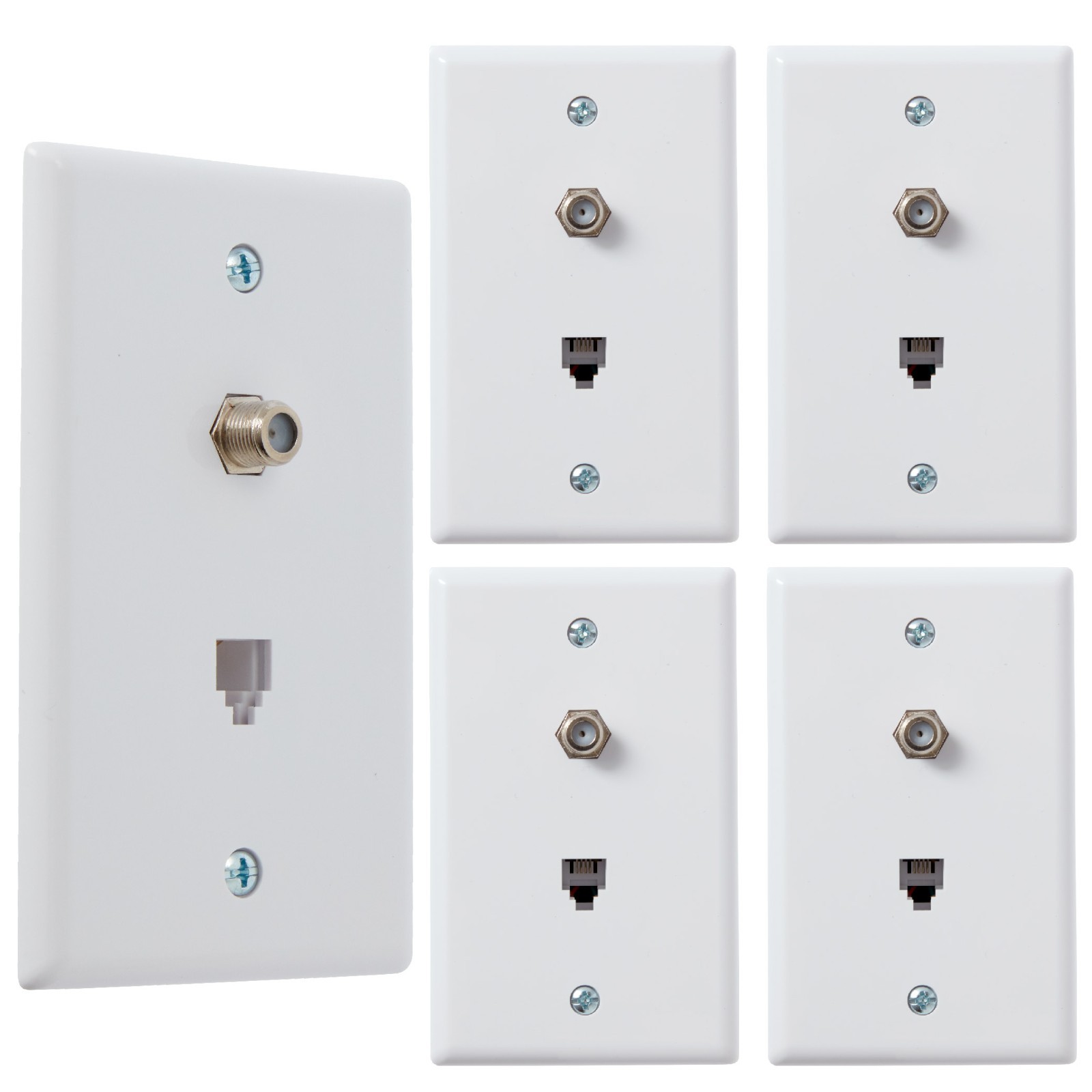 5-Pack of Combination RJ11 Telephone Jack & F-Type Coaxial Cable Wall