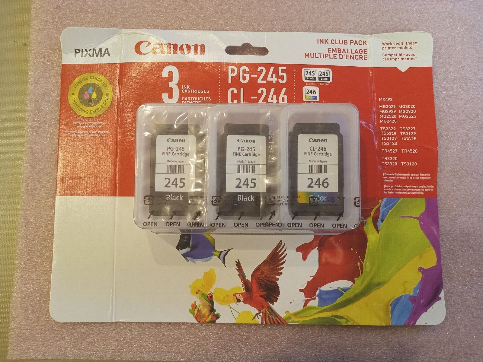 new 3 Pack Canon PG-245 Black CL-246 Color Ink Cartridge Value Pack Printers