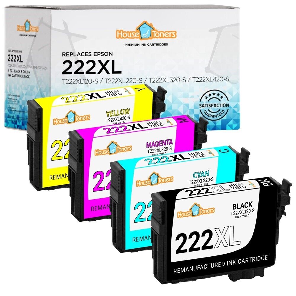 222XL Replacement Ink Cartridges for Epson T222XL (BCMY, 4-Pack)