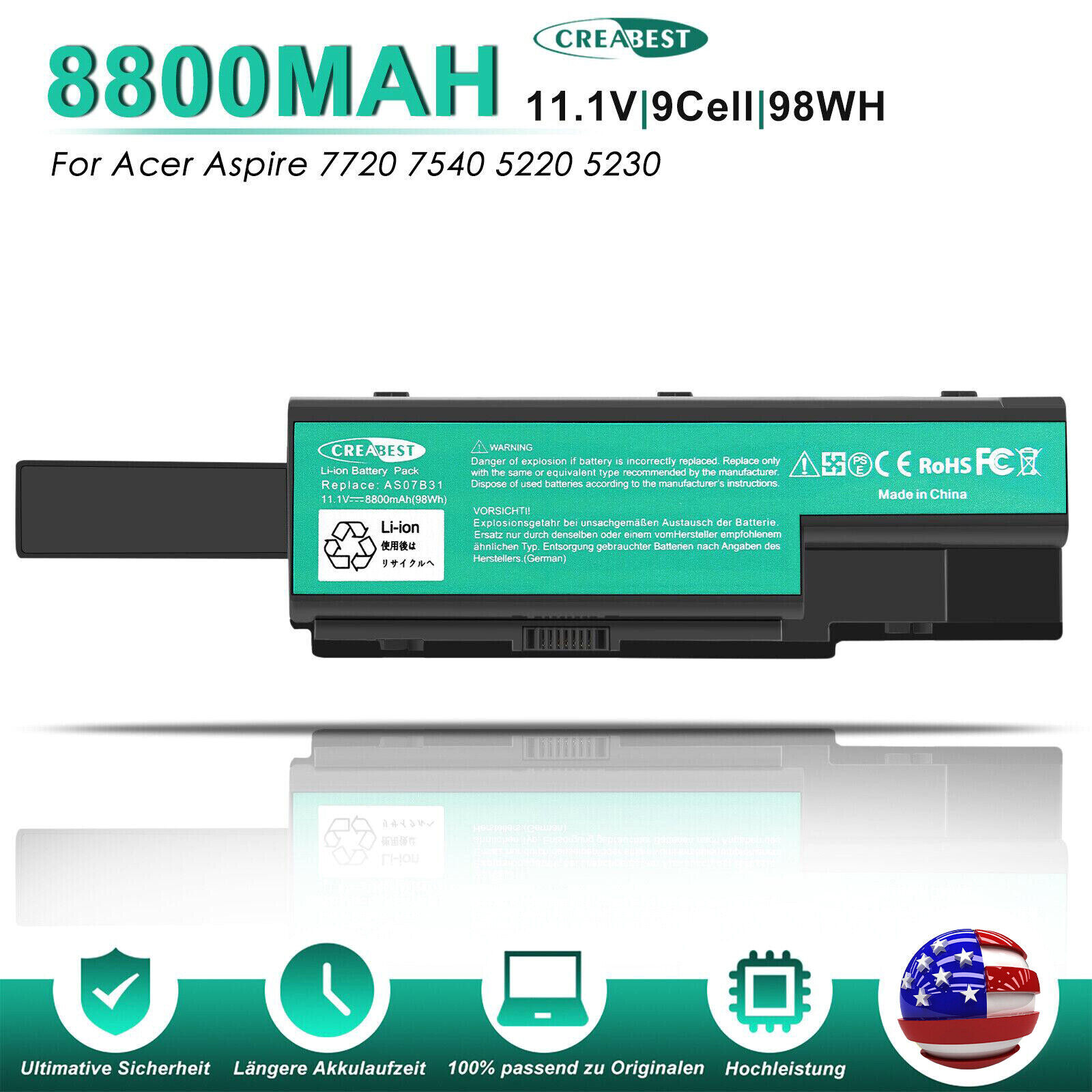 8.8Ah 98Wh AS07B31 AS07B41 AS07B51 AS07B61 Battery For Acer Aspire 7230 5220