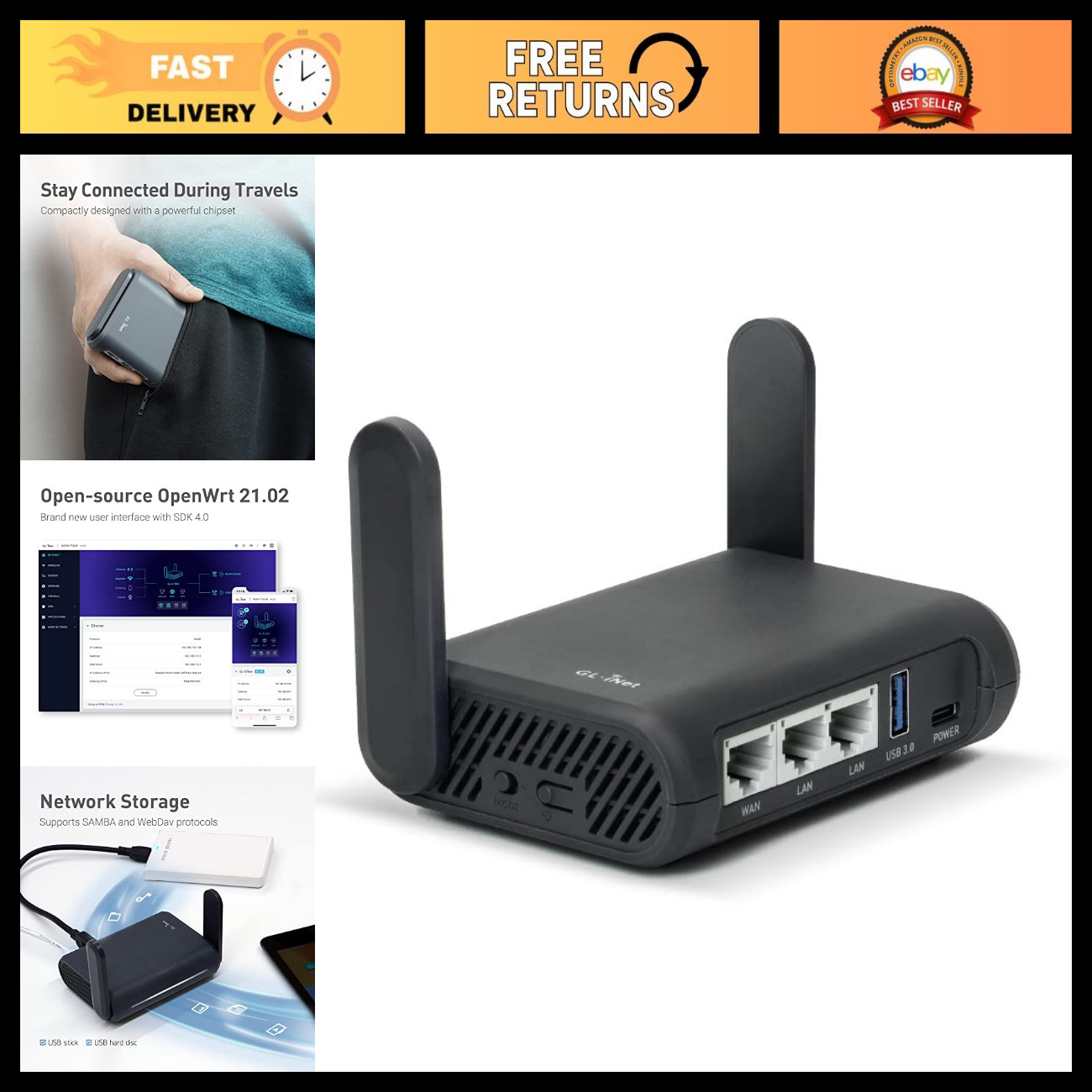 Portable VPN Travel Router - Compact Wi-Fi Hotspot, Easy Setup for Hotels & Publ