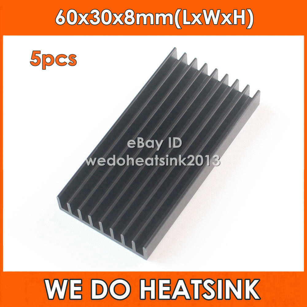 WE DO HEATSINK 5pcs Black Anodized 60x30x8mm Aluminum Heat Sink Radiator Cooler