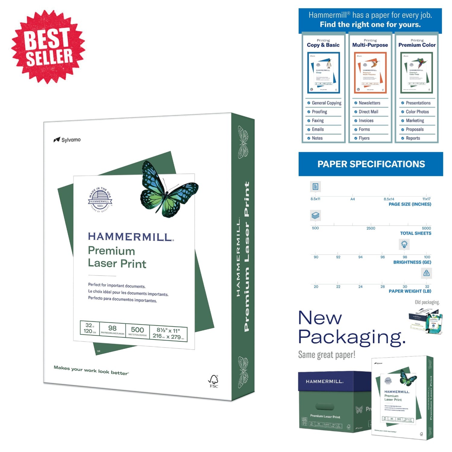 Ultra-Smooth 32 lb Laser Paper 8.5x11, Acid-Free, 500 Sheets for Vibrant Prints