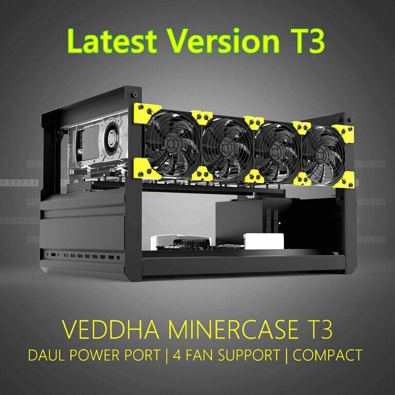 Veddha T3 6-GPU Mining Case Aluminum Mining Rig Open Air Frame Case