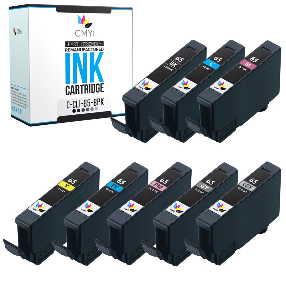 8-Pack CMYi Compatible CLI-65 Ink Cartridges Set for Canon PIXMA PRO-200 Printer