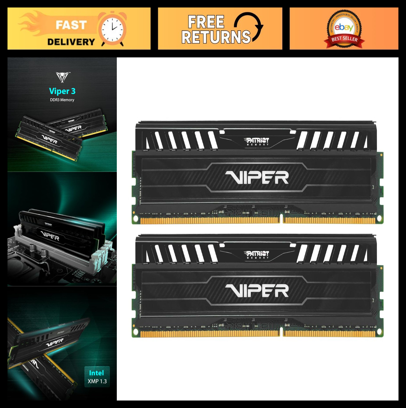 16GB DDR3 RAM (2x8GB) 1600MHz CL10 UDIMM Desktop Gaming Memory Kit, XMP Compatib