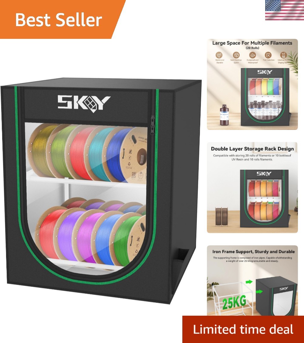 Elegant 2-Tier 3D Printer Filament Storage Box for 20 Rolls - Waterproof Rack
