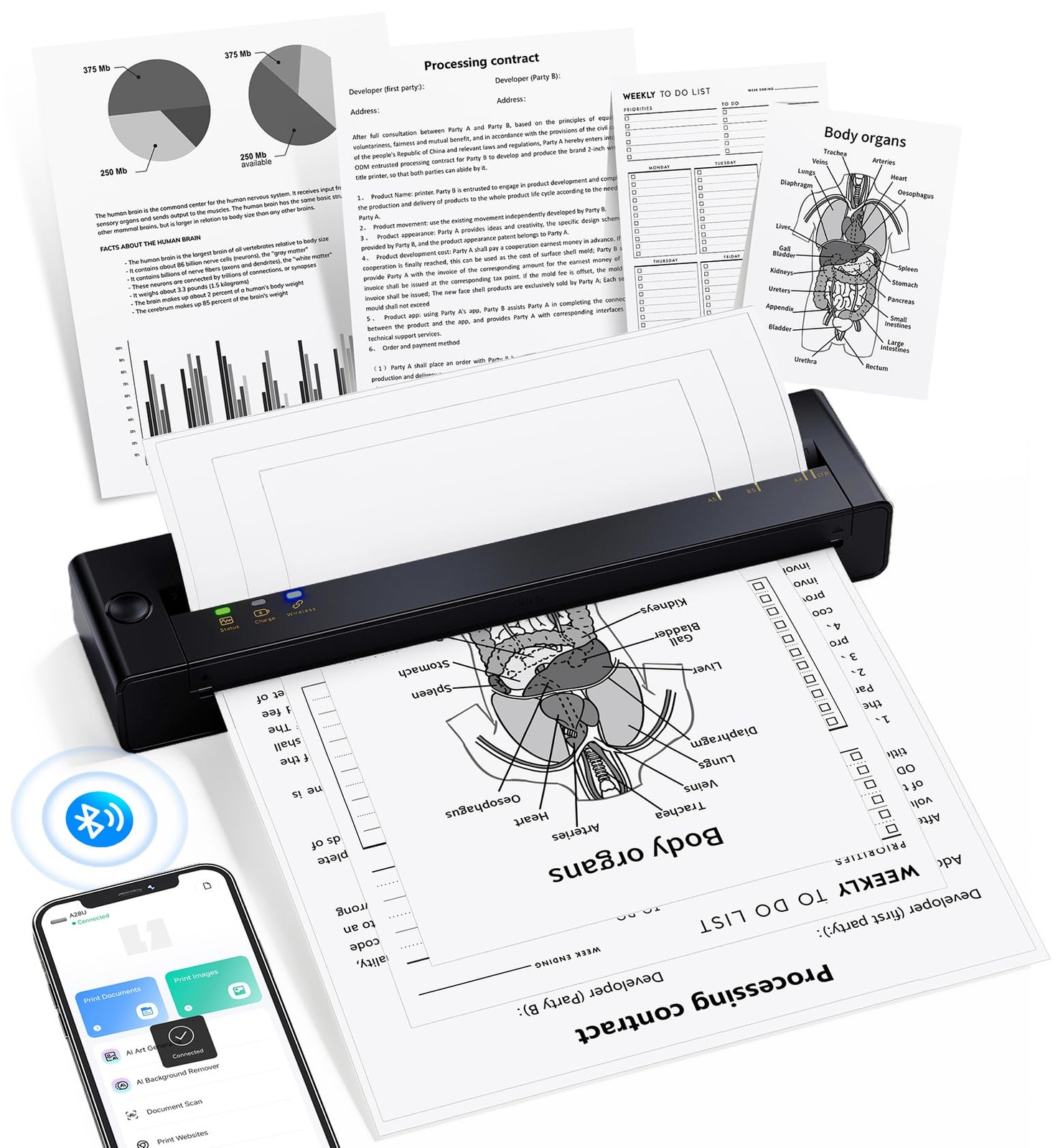 TATTMUSE A28U Portable Printer Wireless Inkless Thermal for Travel 8.5 x 11