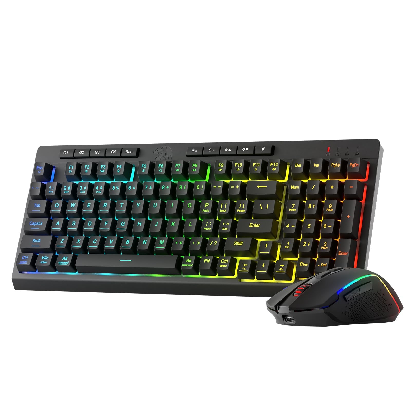 S142 Wireless Gaming Keyboard & Mouse Combo, 98 Keys K515 PRO RGB Membrane Ke...