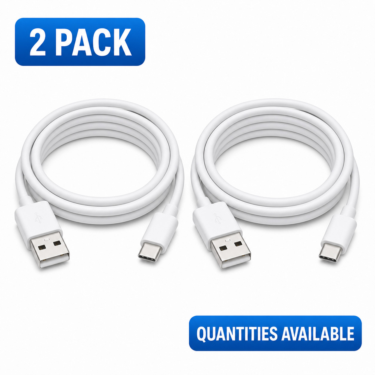 2-Pack 3FT USB-C to USB-A Fast Charging Cables - White, New Quality