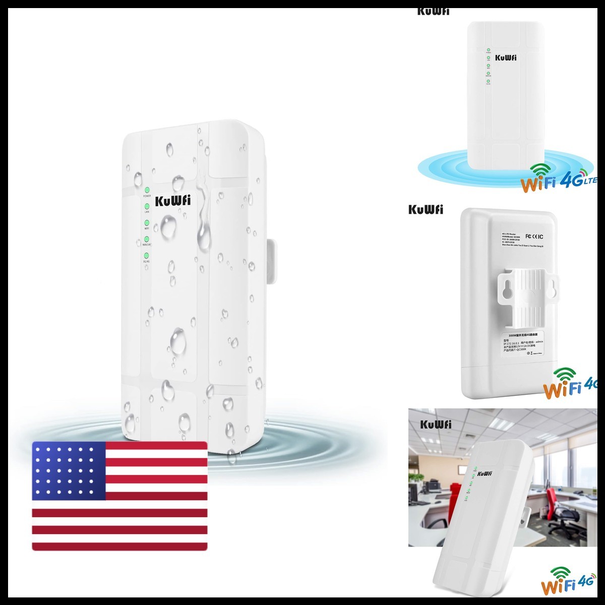 KuWFi QC300K-L 300Mbps Outdoor 4G LTE CPE WiFi Router with SIM Card Slot