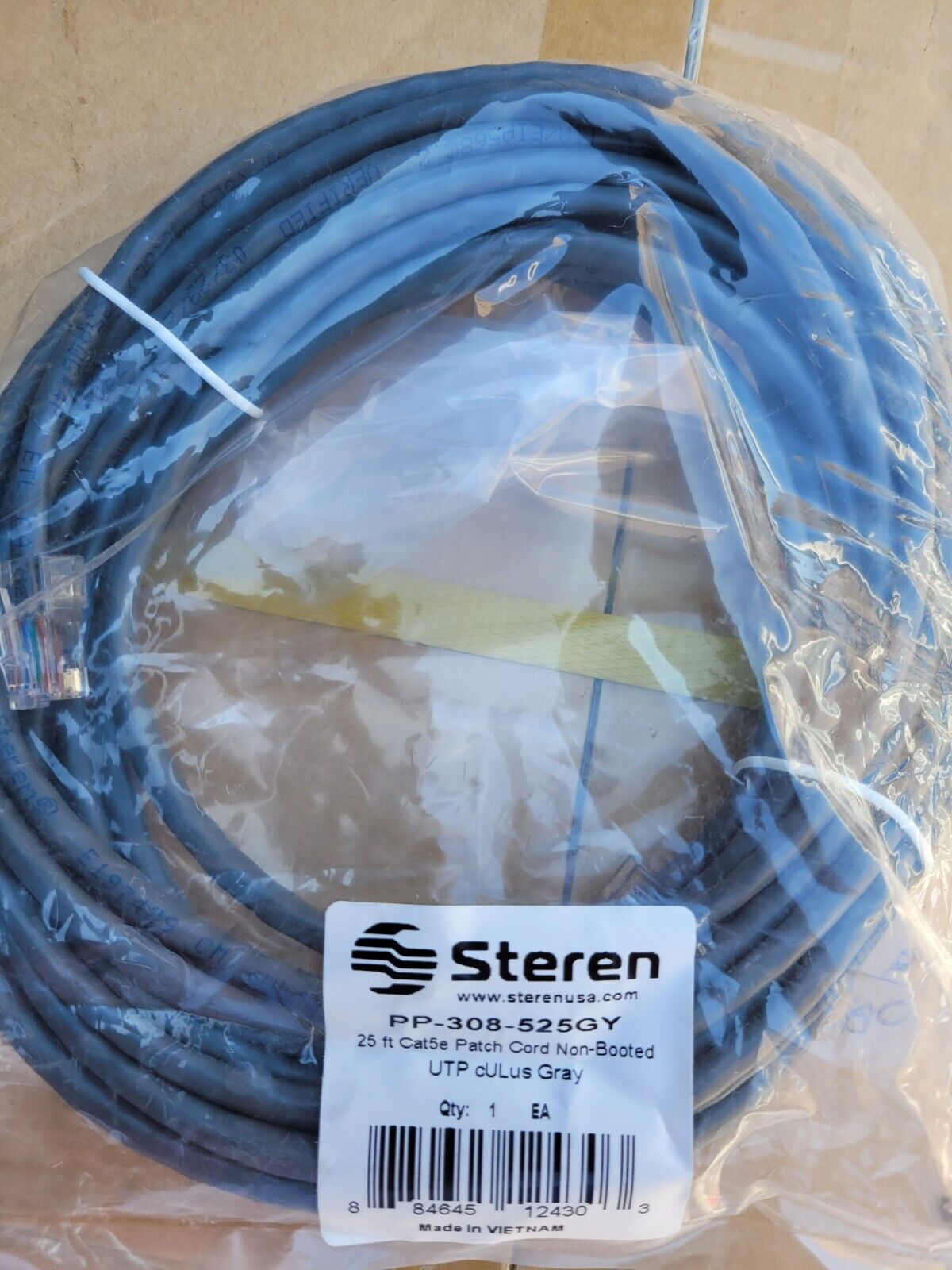 Lot 60 NEW Steren pp-308-525gy 25ft Cat5e Patch Cord Non-Boot Gray