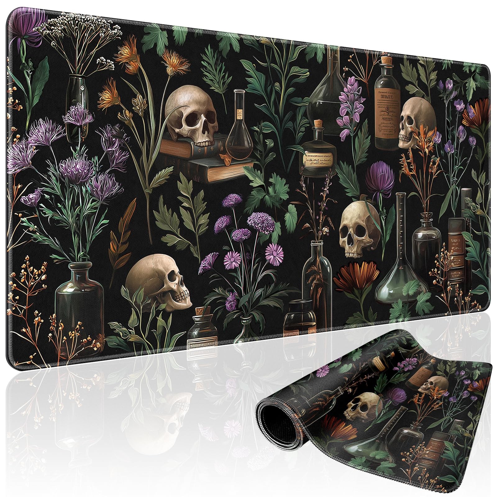 Goth Floral Mystical Large Gaming Mouse Pad Desk Mat 31.5x15.7 Inch