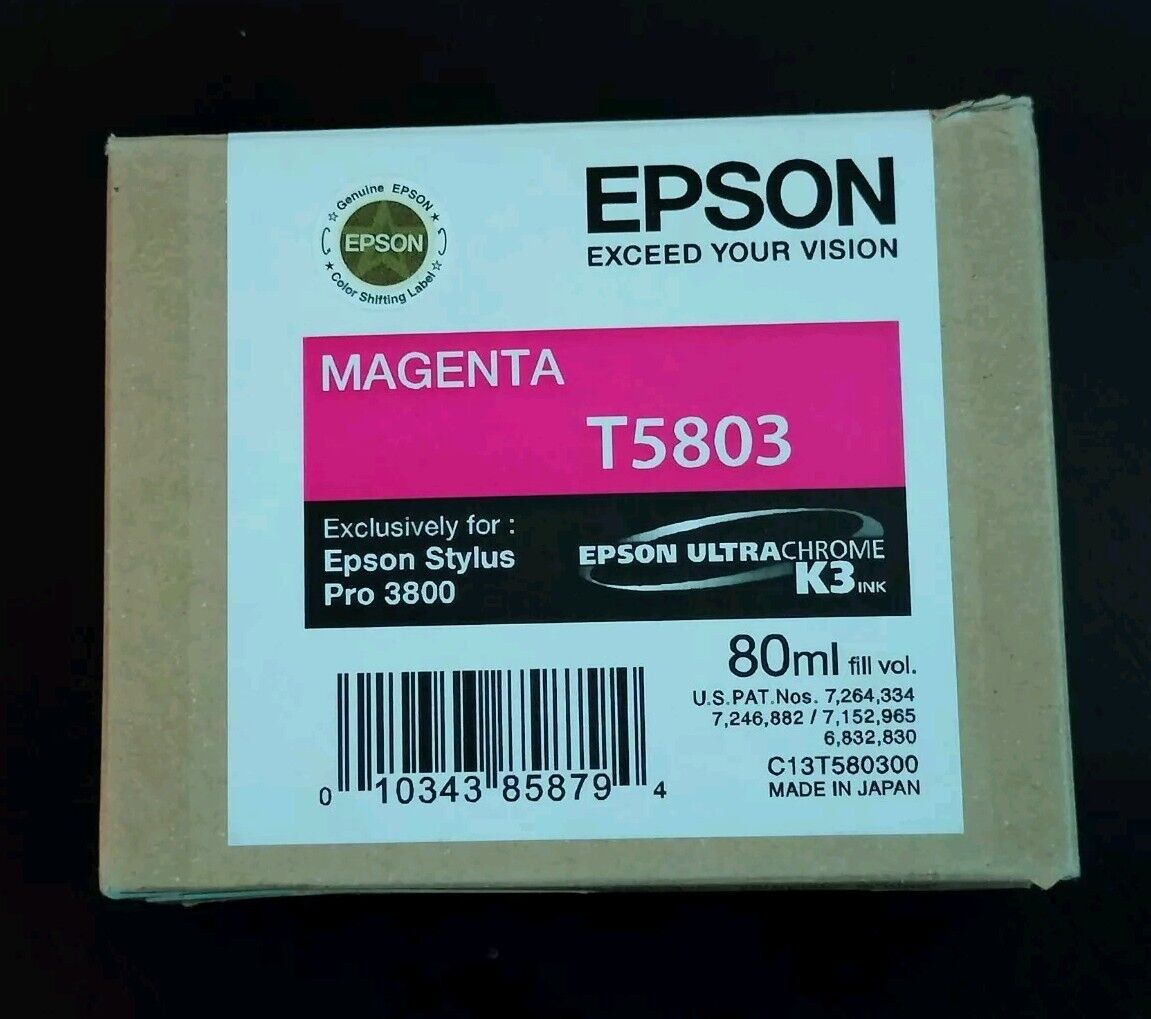 01-2013 Opened Bag Never Used Genuine Epson T5803 Magenta 80ml K3 Ink Pro 3800