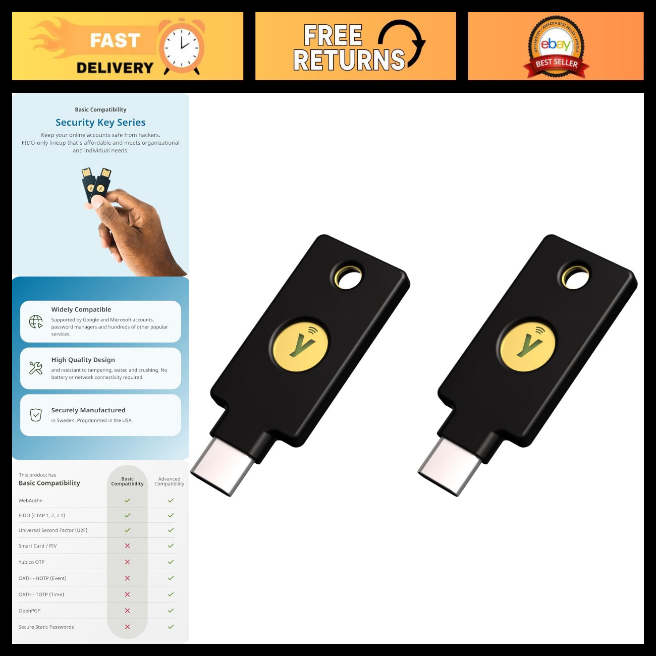 Multi-Factor Authentication Security Key NFC & USB-C, FIDO Certified, 2-Pack