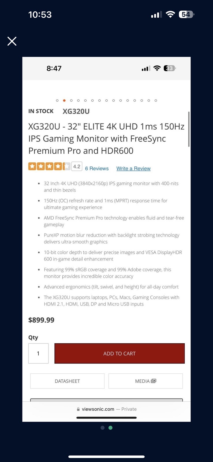 ViewSonic ELITE XG320U 32" 4K UHD IPS LED Gaming Monitor - Black Cash Only