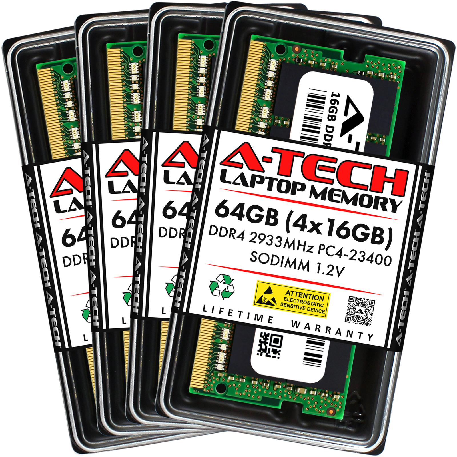 A-Tech 64GB 4x 16GB PC4-23400 Laptop SODIMM DDR4 2933 Non-ECC 260-pin Memory RAM