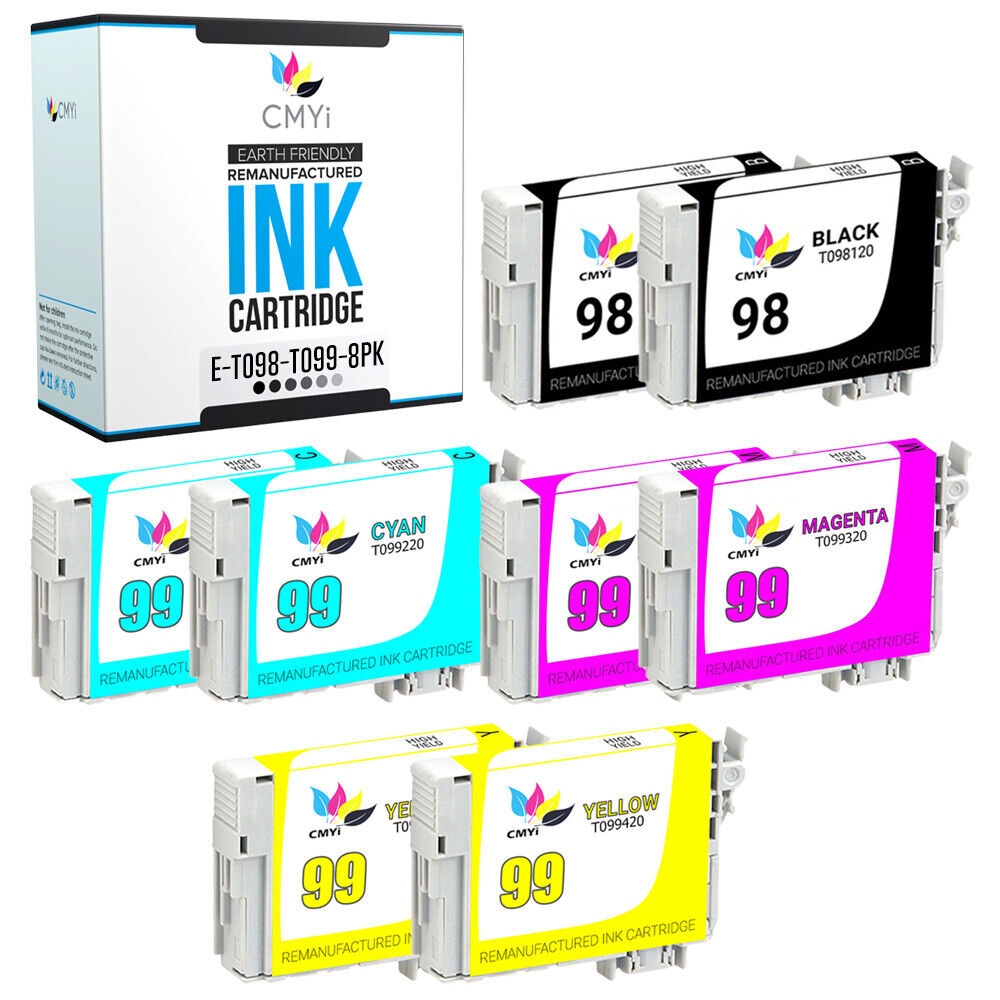 8PK Black Color 98 99 Replacement Ink Cartridges for Epson T098 T099 Artisan 700