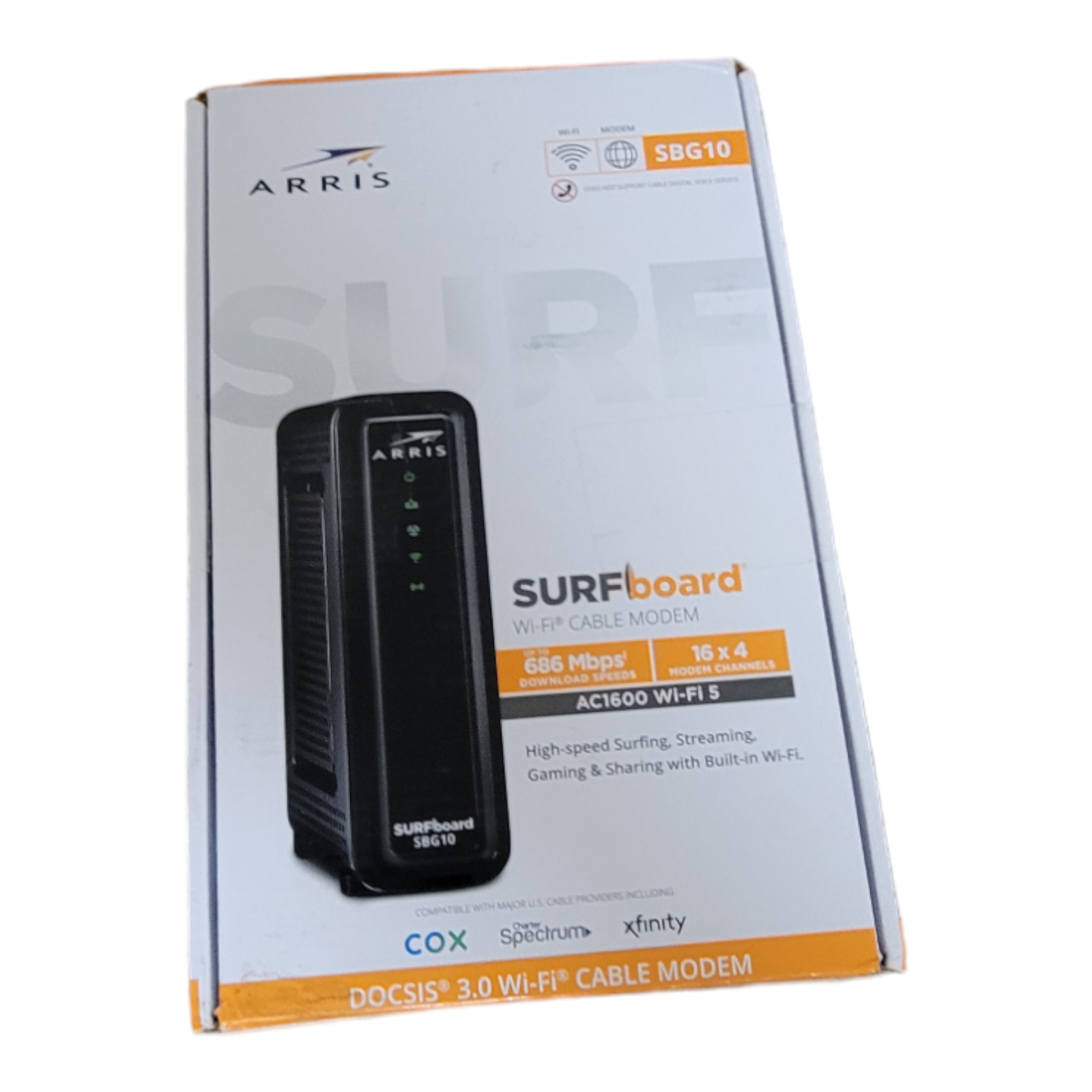 ARRIS SURFboard SBG10 DOCSIS 3.0 16 x 4 Gigabit Cable Modem & AC1600 Wi-Fi 5