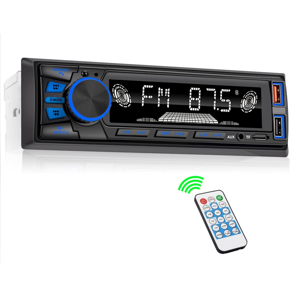 Single DIN Car Stereo Receiver FM Radio Bluetooth USB AUX APP Control No CD 50W