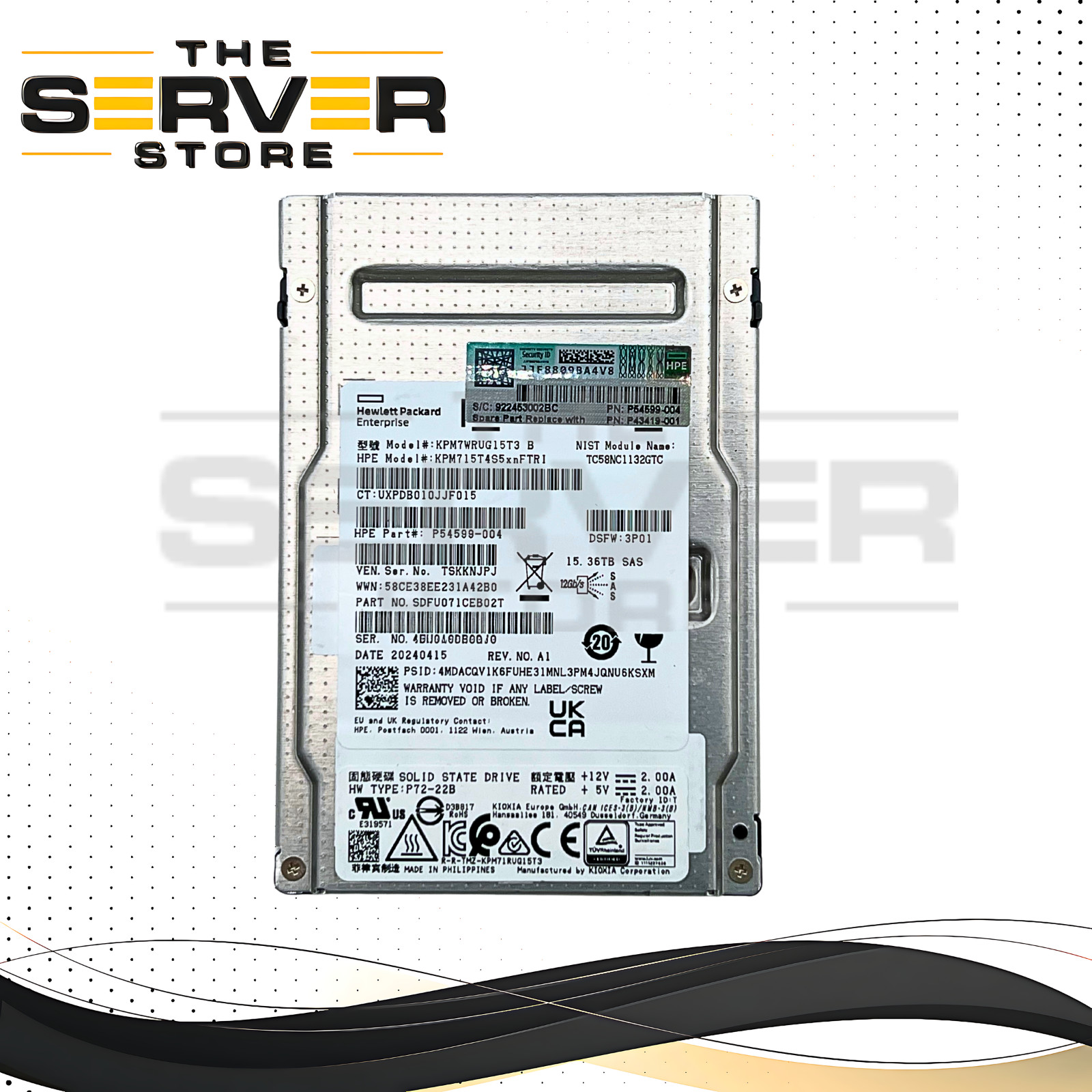 HPE 15.36TB SAS 12G RI 2.5" SED SSD Kioxia PM7-R Series KPM7WRUG15T3 P54599-004