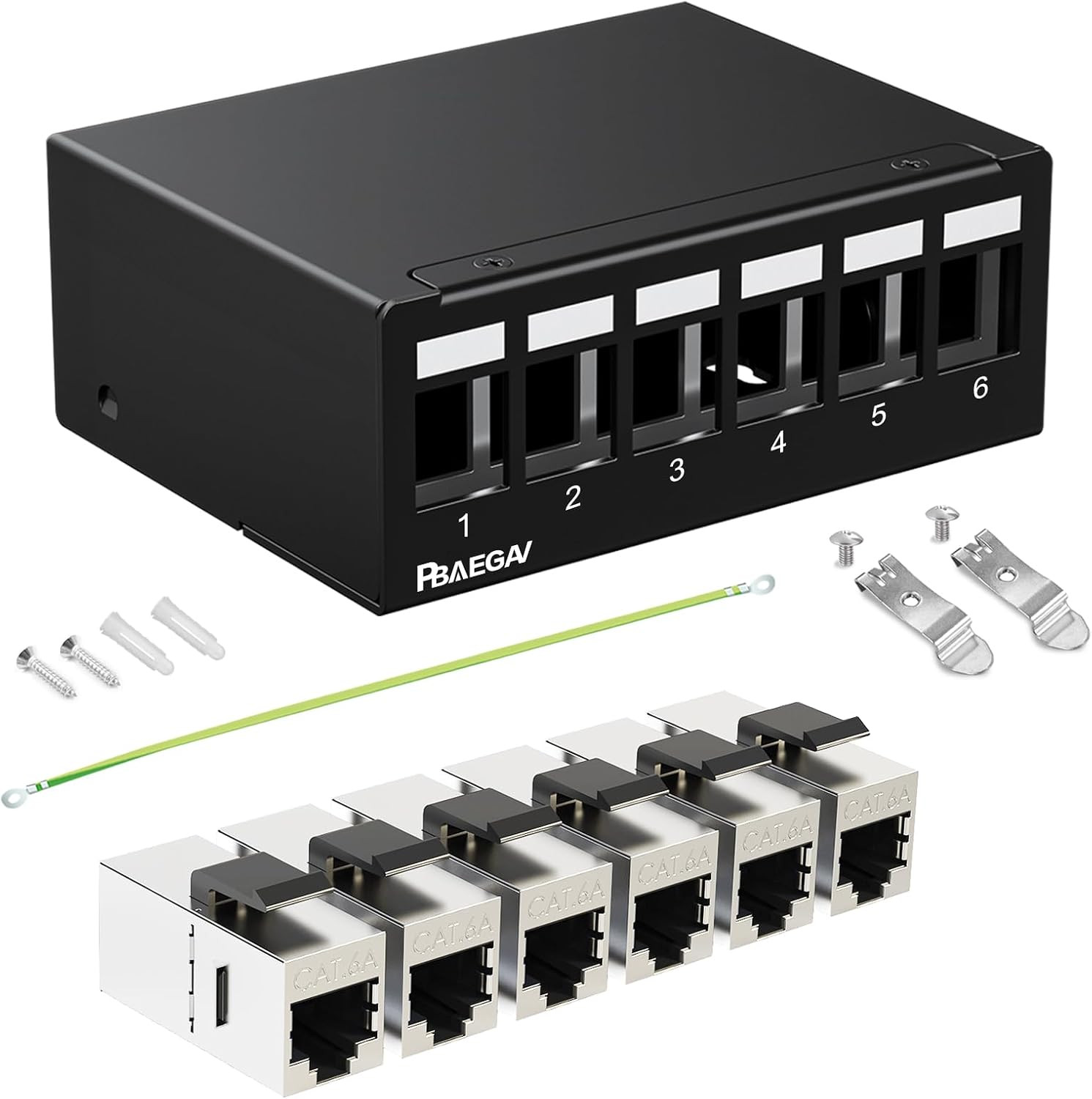 Patch Panel 6 Port with 6Pcs Cat6A Keystone Jack【Ec Listed】 Shielded No Rust and