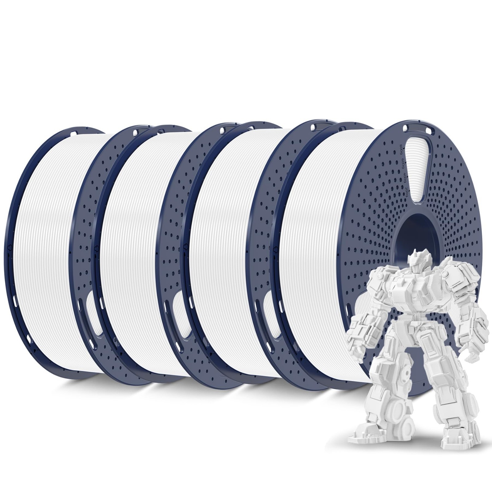 High-Quality PLA Plus 3D Printer Filament 1.75mm White - 4KG Spool for Printing