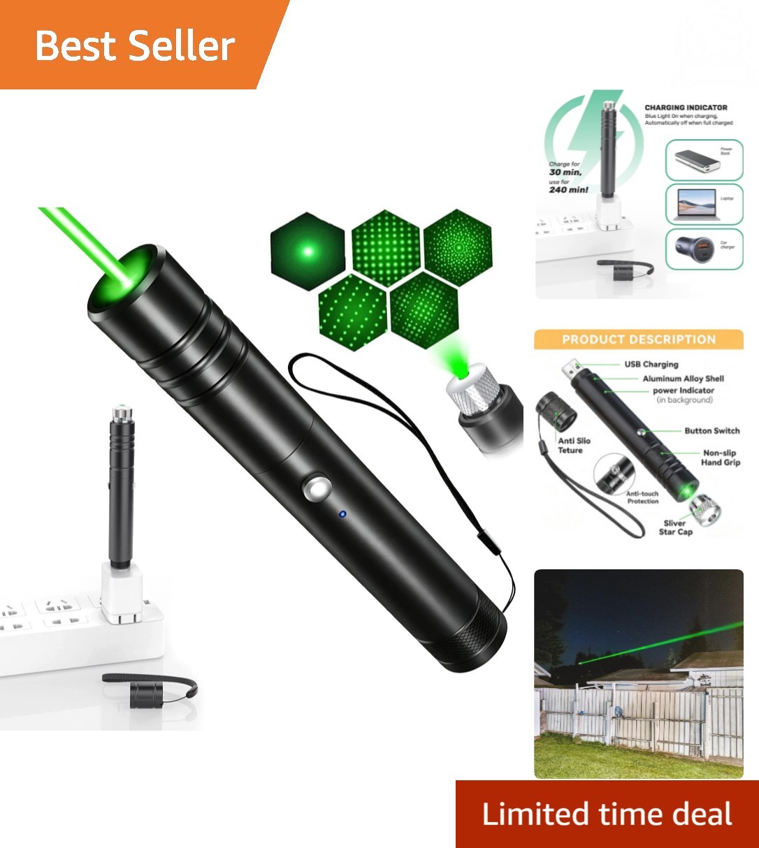 Rechargeable Green LED Presentation Light - Cordless & USB Charging Convenience