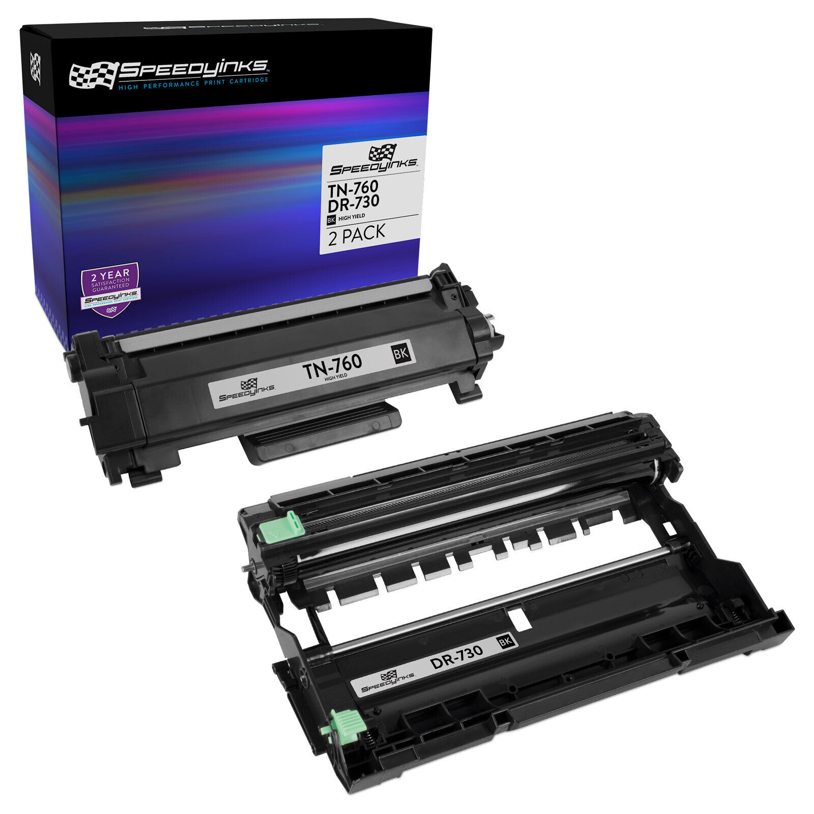 SPEEDYINKS 2PK Replacements for Brother TN760 Black Toner Cartridge & DR730 Drum