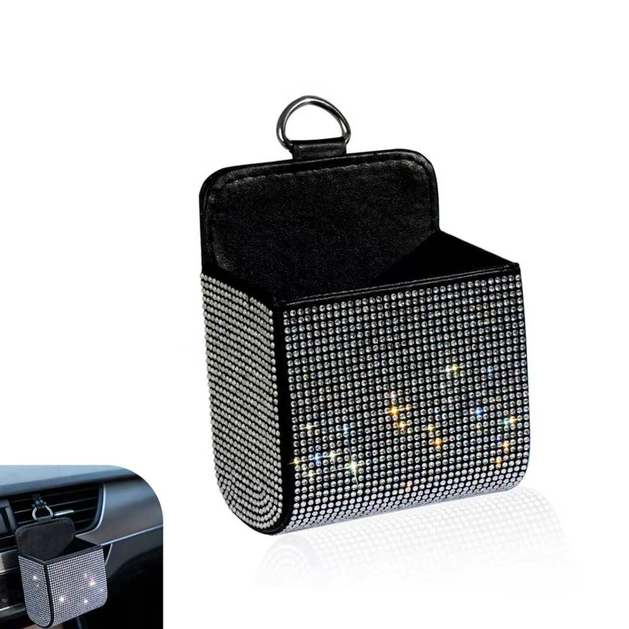 Bling Car Vent Storage Organizer, Rhinestone Car Vent Leather Pocket, Vents S...
