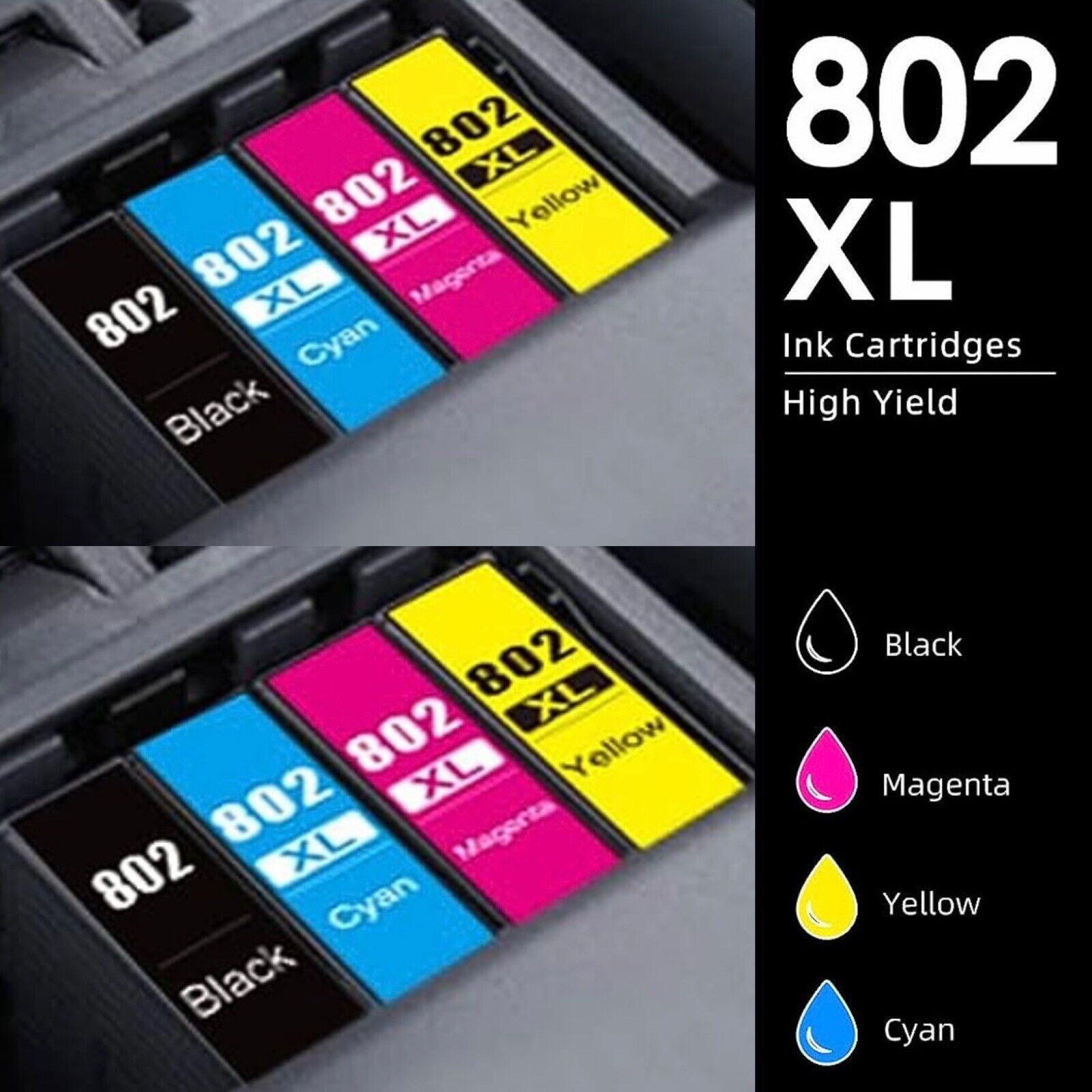 8 Pack For 802XL Ink Cartridges Combo Black Cyan Magenta Yellow Exp. 03/20/2025
