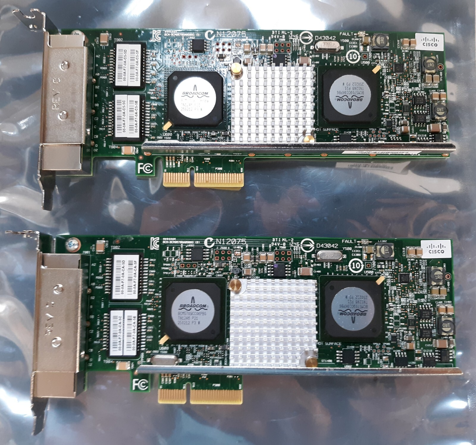 Pair of Cisco Broadcom N2XX-ABPCI03-M3 V01 Quad Port Ethernet Interface Card
