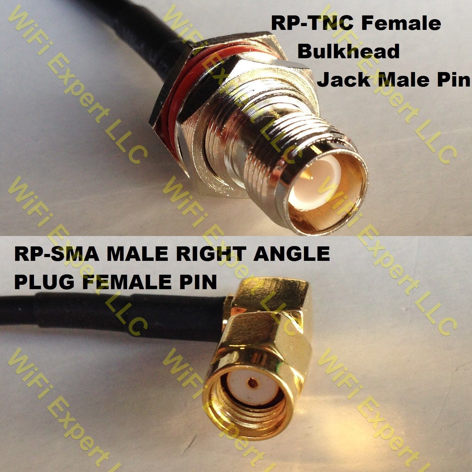 USA-CA RG188  RP-TNC FEMALE BULKHEAD to RP-SMA MALE ANGLE Coaxial RF Pigtail Cab
