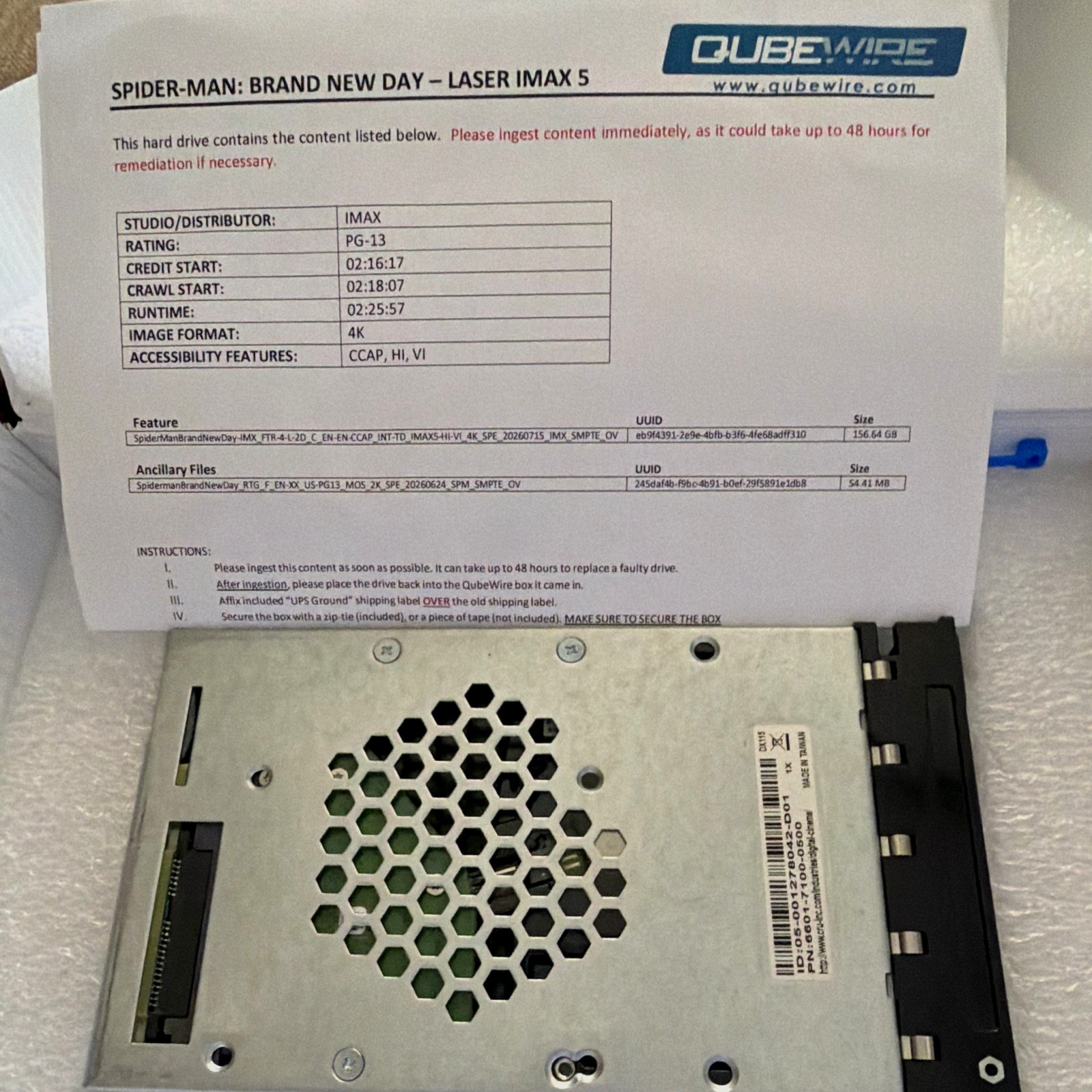QubeWire Spider-Man Brand New Day Laser IMAX 5 Data Cartridge SATA 16.64GB