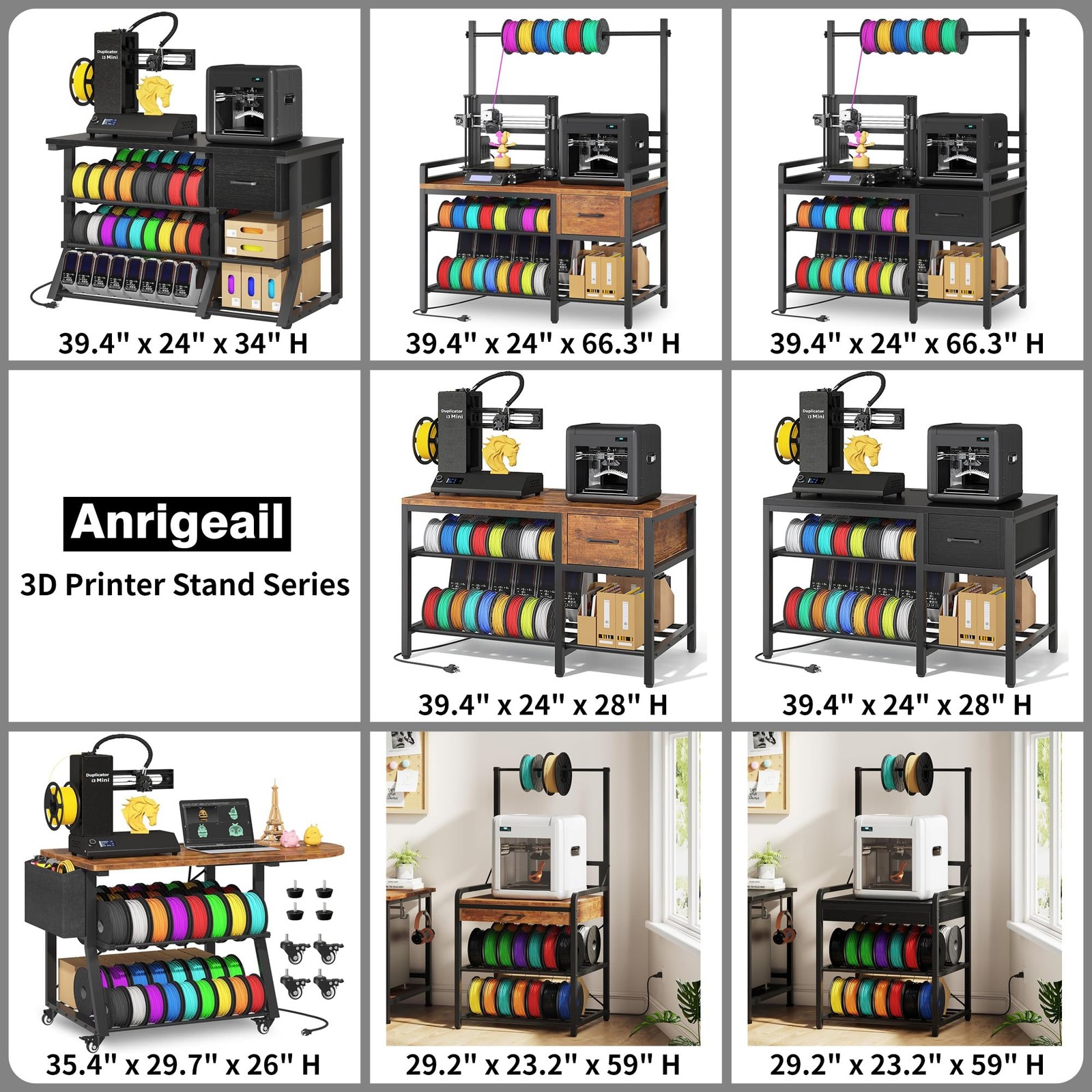 3D Printer Stand with Filament Storage – Heavy Duty Metal 3D Printer Table with