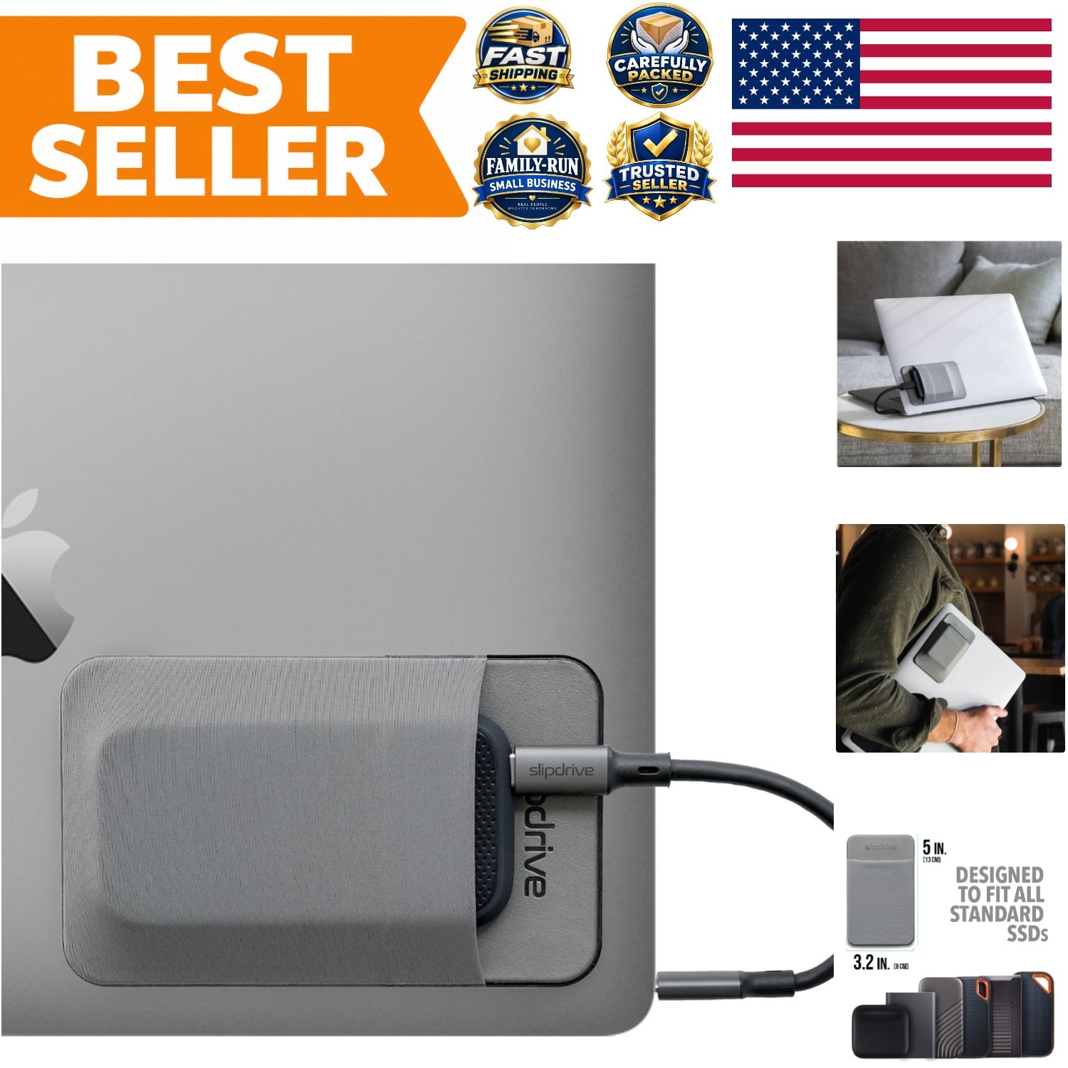 Portable Hard Drive Sleeve for Laptop - SSD Solid State Drive - Reusable Adhe...