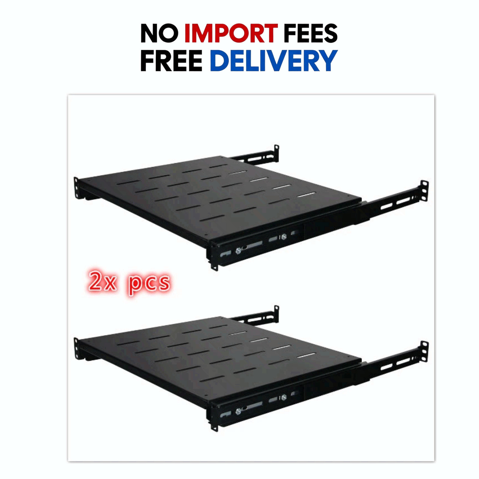 2x Sliding Rack Server Shelf Rack 1U 19" 4 Post Rack Mount-Adjustable 15"-22"
