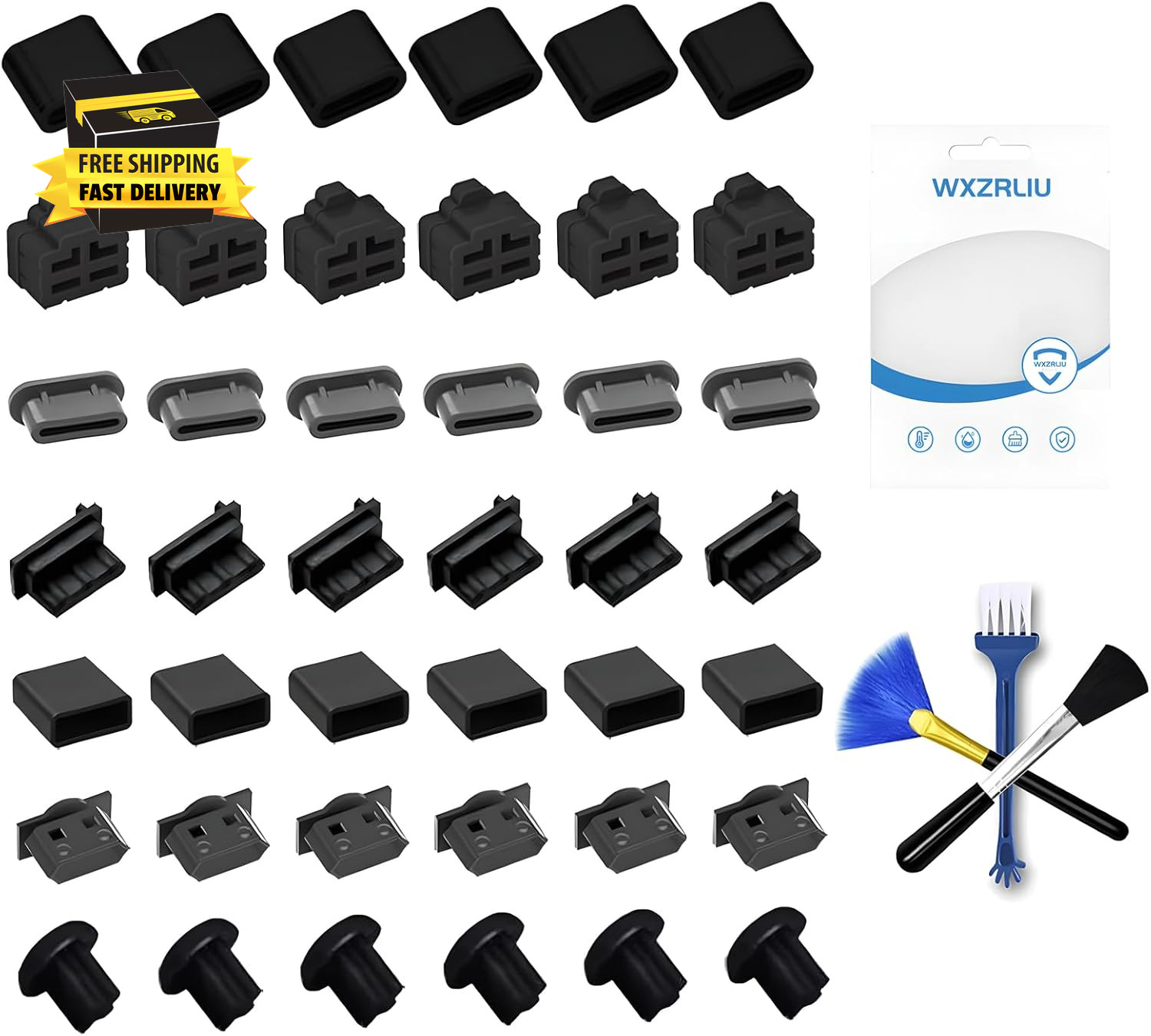 42X USB Dust Cover Port Plugs,7 Types USB Cap Port Stopper for USB Type-C, USB a