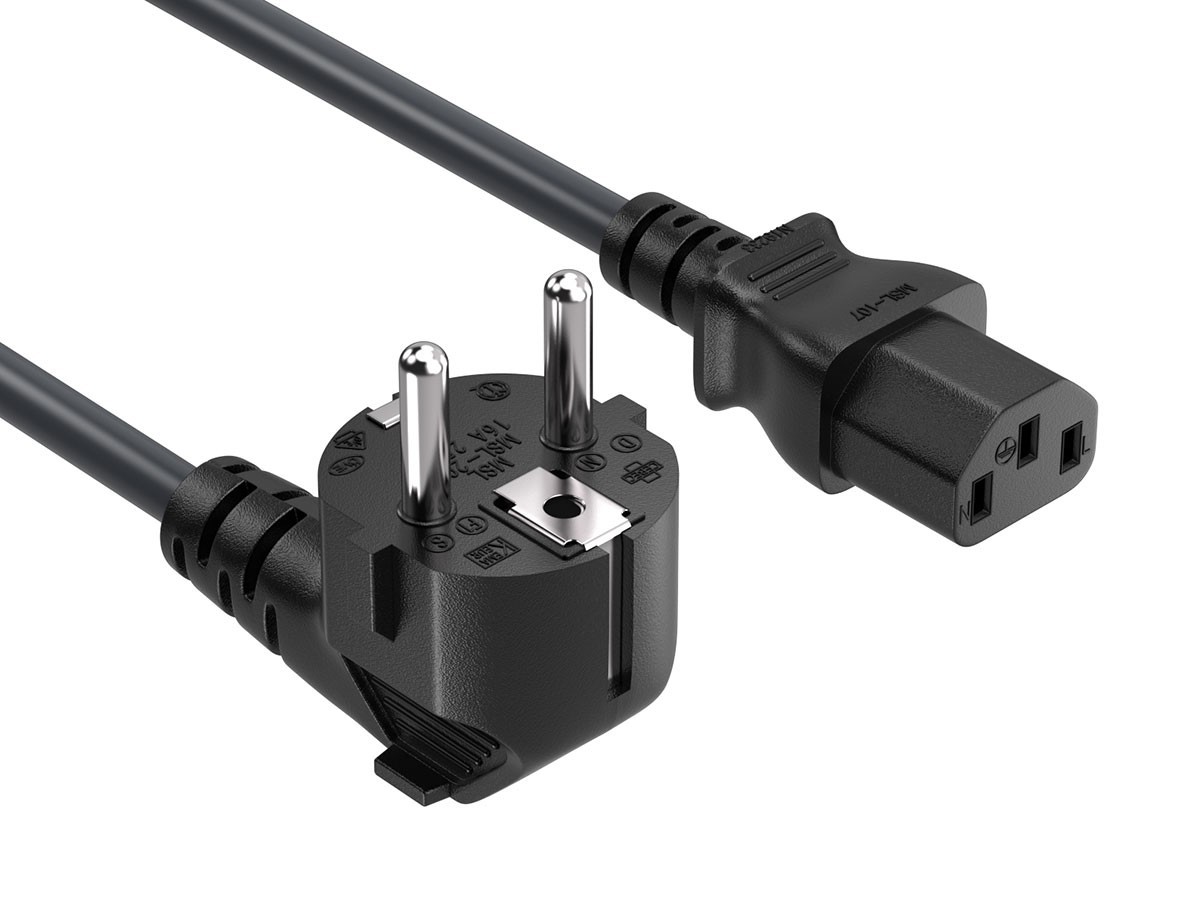 Right Angle Schuko CEE 7/7 to C13 European Power Cord 18AWG 10A 250V PC Monitor