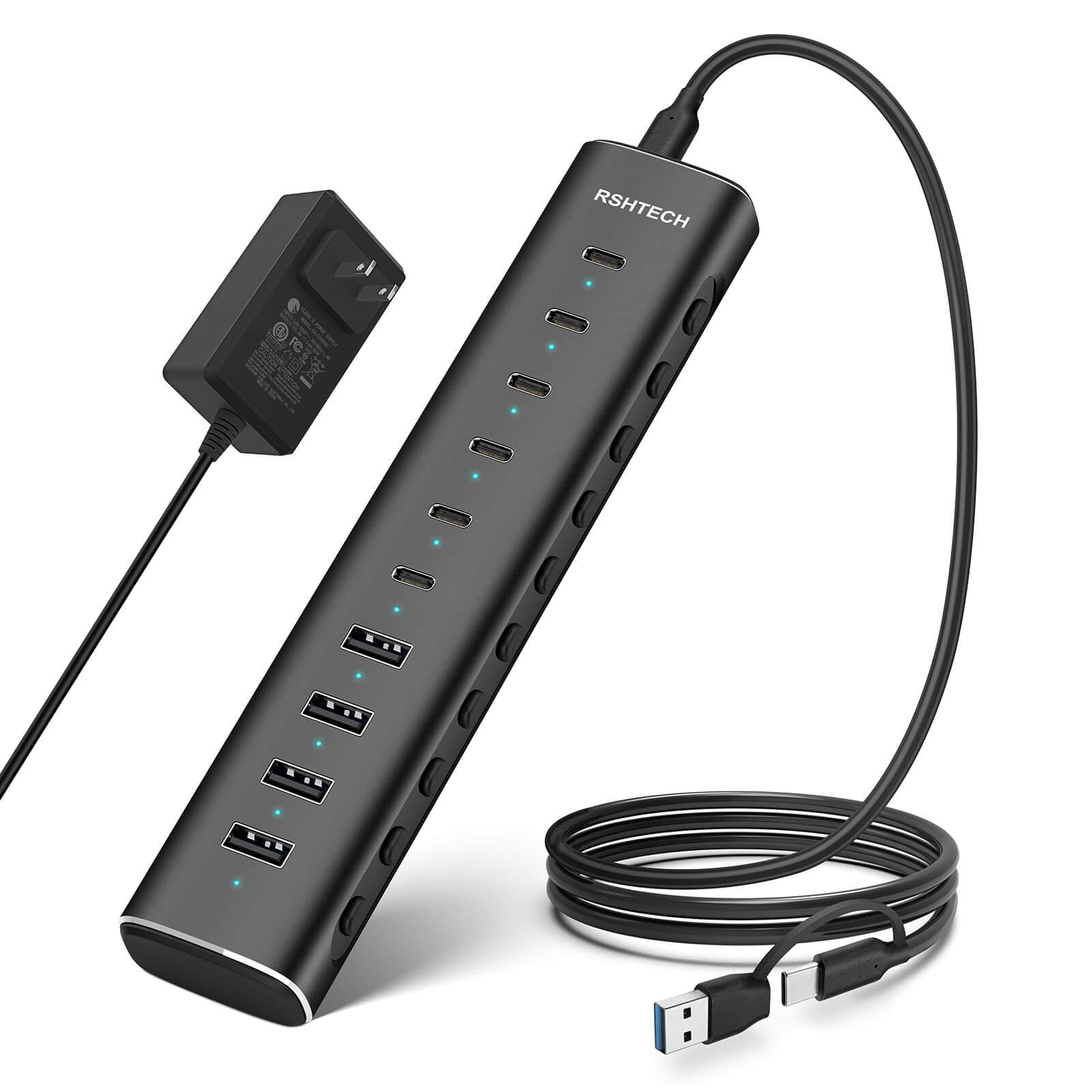 RSHTECH 10-Port Powered USB C 3.2 Hub 60W with 10Gbps USB 3.2 Ports(6C+4A)