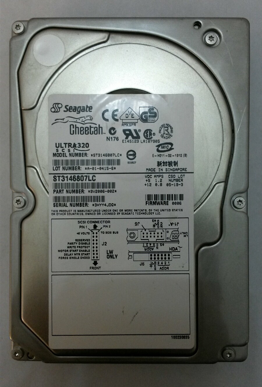 SEAGATE Cheetah ST3146807LC Ultra320 146GB SCSI P/N:9V2006-002 F/W:0006 