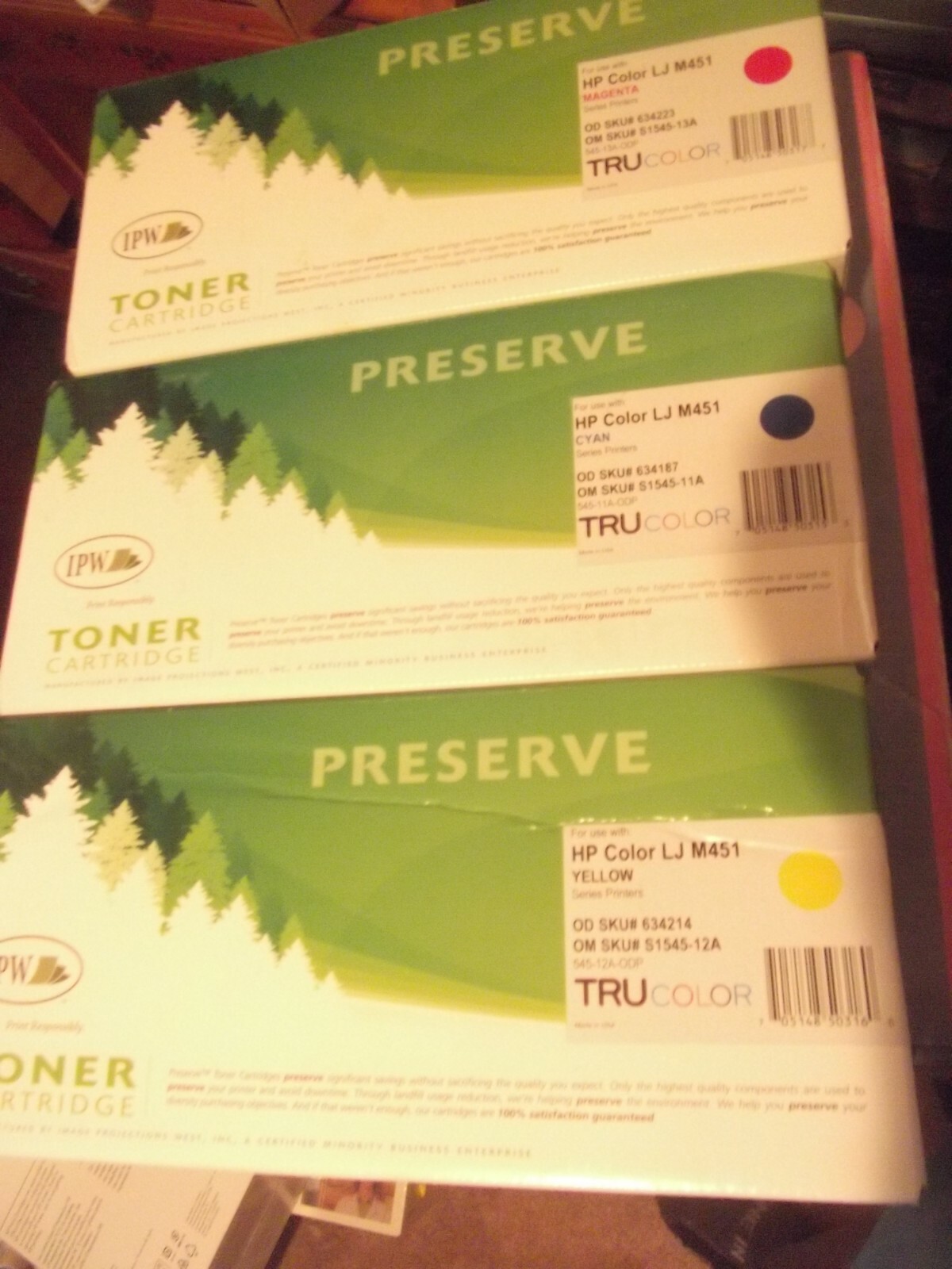 3 New IPW toner cartridges LJ M451 for HP Yellow, Cyan and Magenta